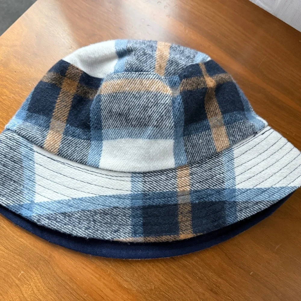 Plaid Bucket Hat in Blue and Tan - Picture 2 of 6